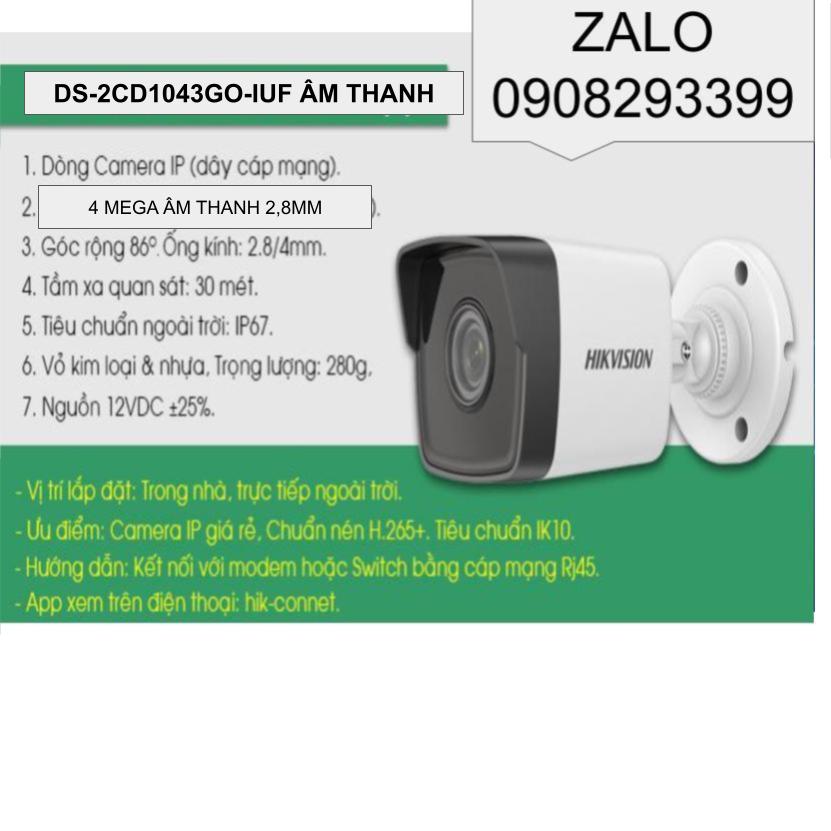 TRỌN BỘ CAMERA HIKVISION GỒM 4 CAMERA IP 2.0MP